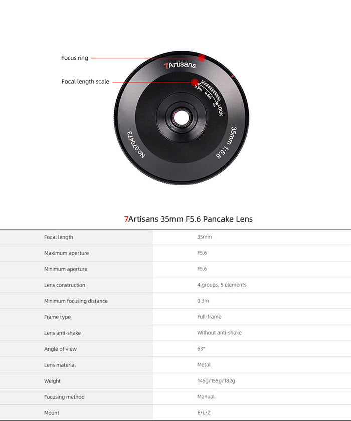 7Artisans UK | 35mm f/5.6 Pancake Lens for Sony, L Mount and Nikon Z